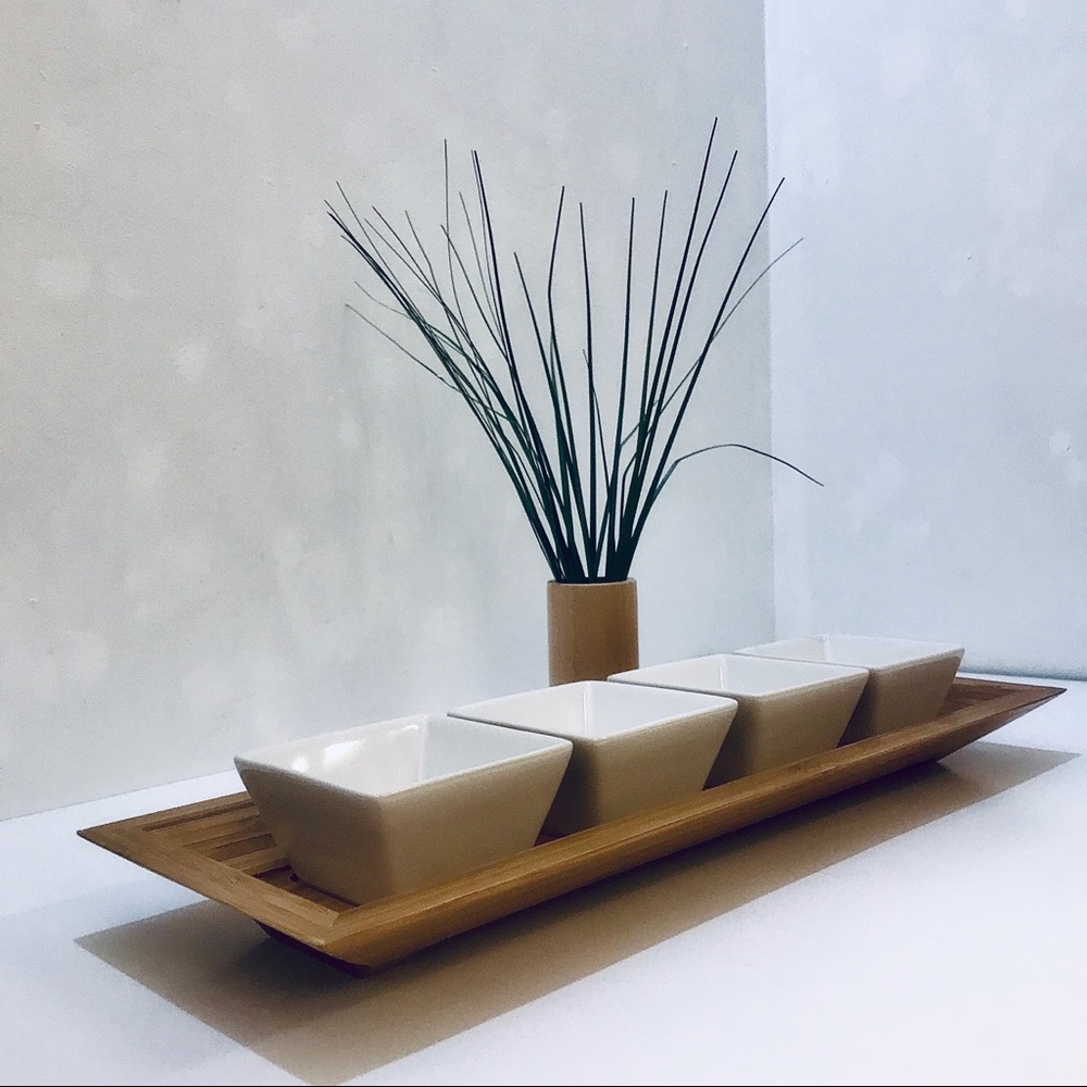 Four Square Dipping Dish Set with Bamboo Tray